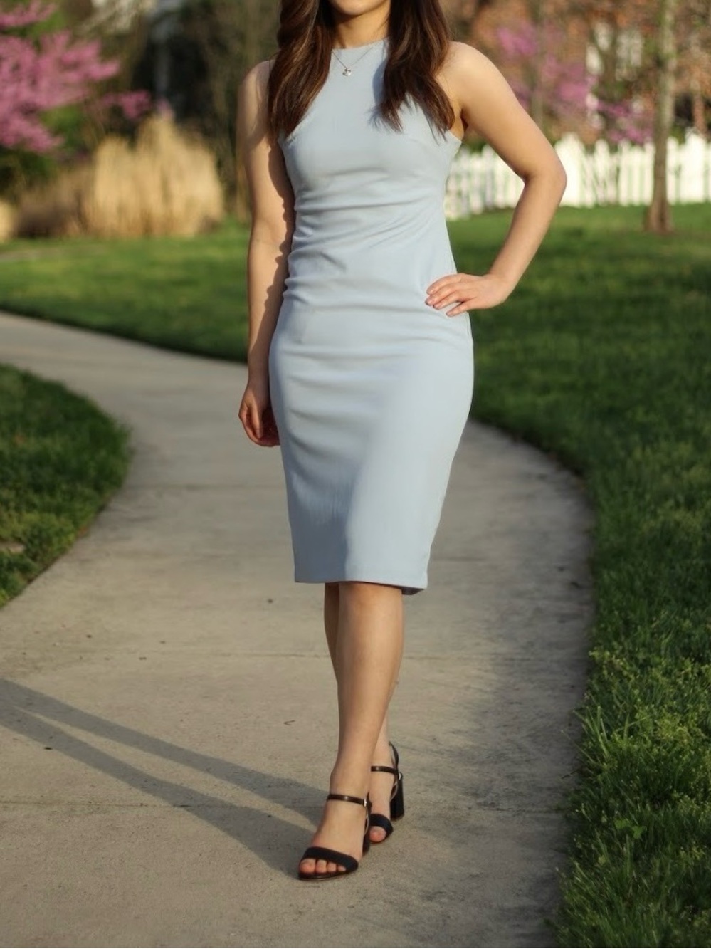 Express Light Blue Sleeveless Midi Sheath Dress